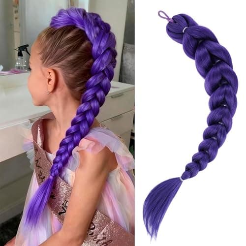 Getgal 24inch Purple Braids Ponytail Hair Extensions for Kids Costume